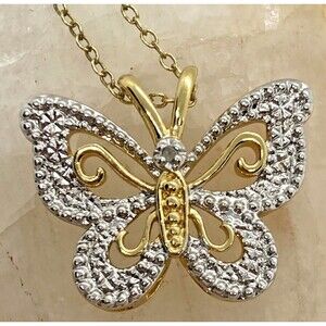 Vintage JCM Jacmel Butterfly‎ Diamond Pendant 18'' Necklace Sterling 925 Silver